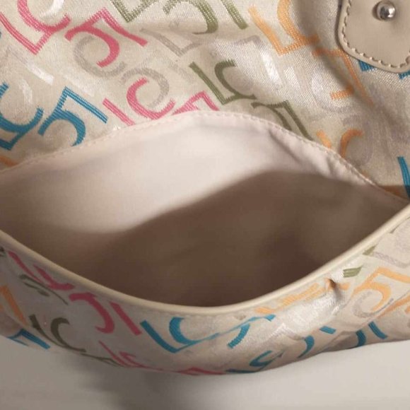 NWT Liz Claiborne Handbag, khaki with multi color LC's, - Picture 8 of 16